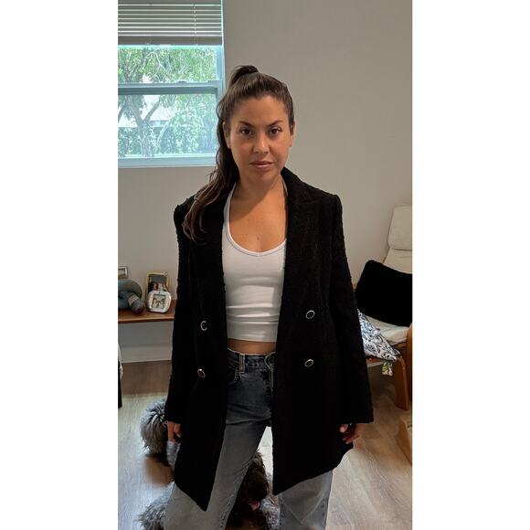 H&M women's Textured Double Breast Black Winter Coat size Sm - Picture 4 of 7